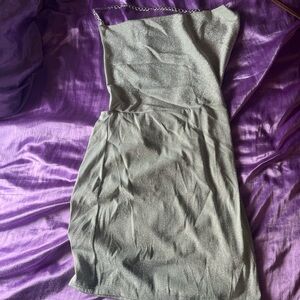 Green sparkle backless dress from shein